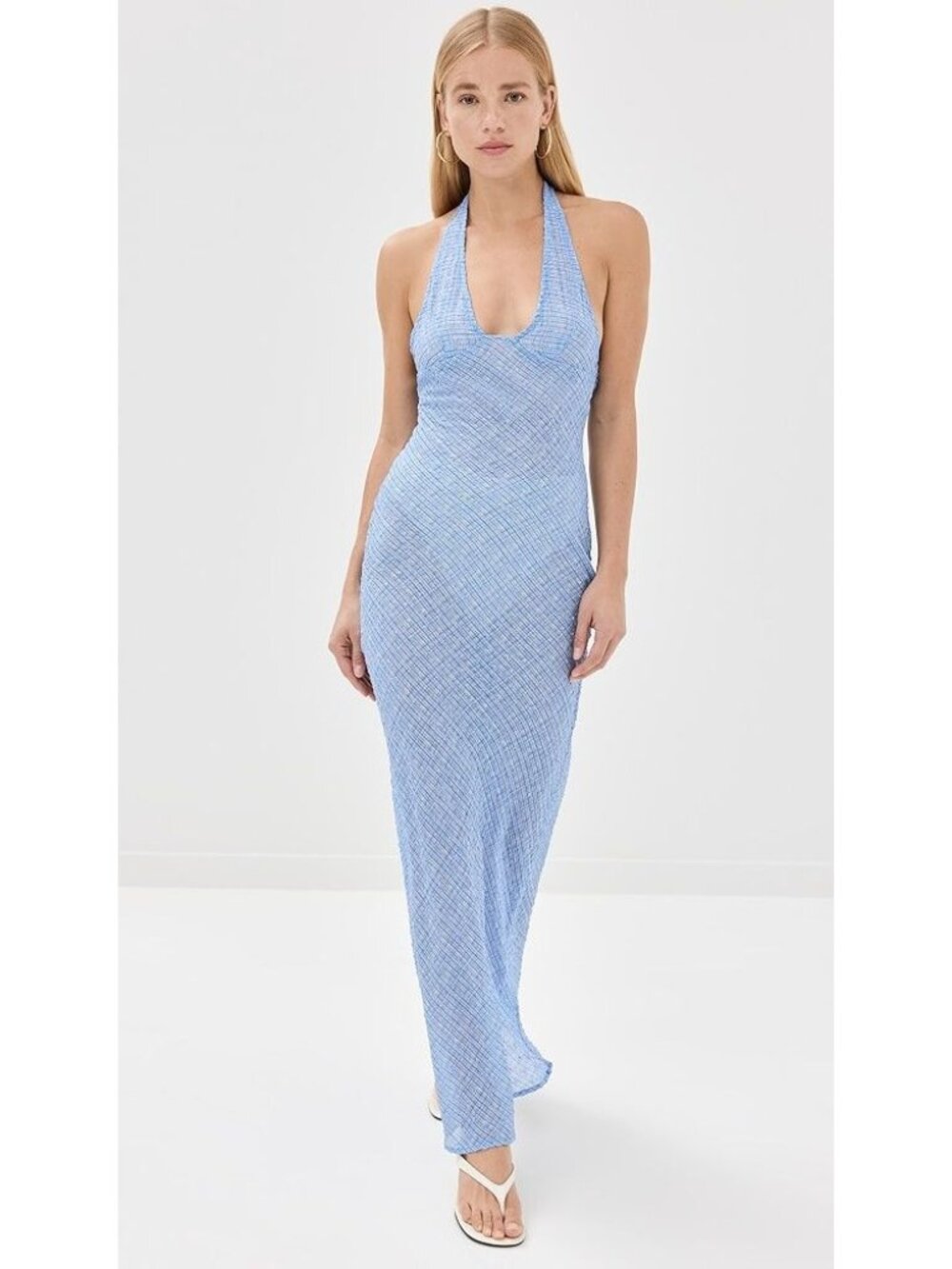LIONESS Carrie Halter Dress in Blue Check Small New Womens Long maxi Gown - Picture 14 of 15
